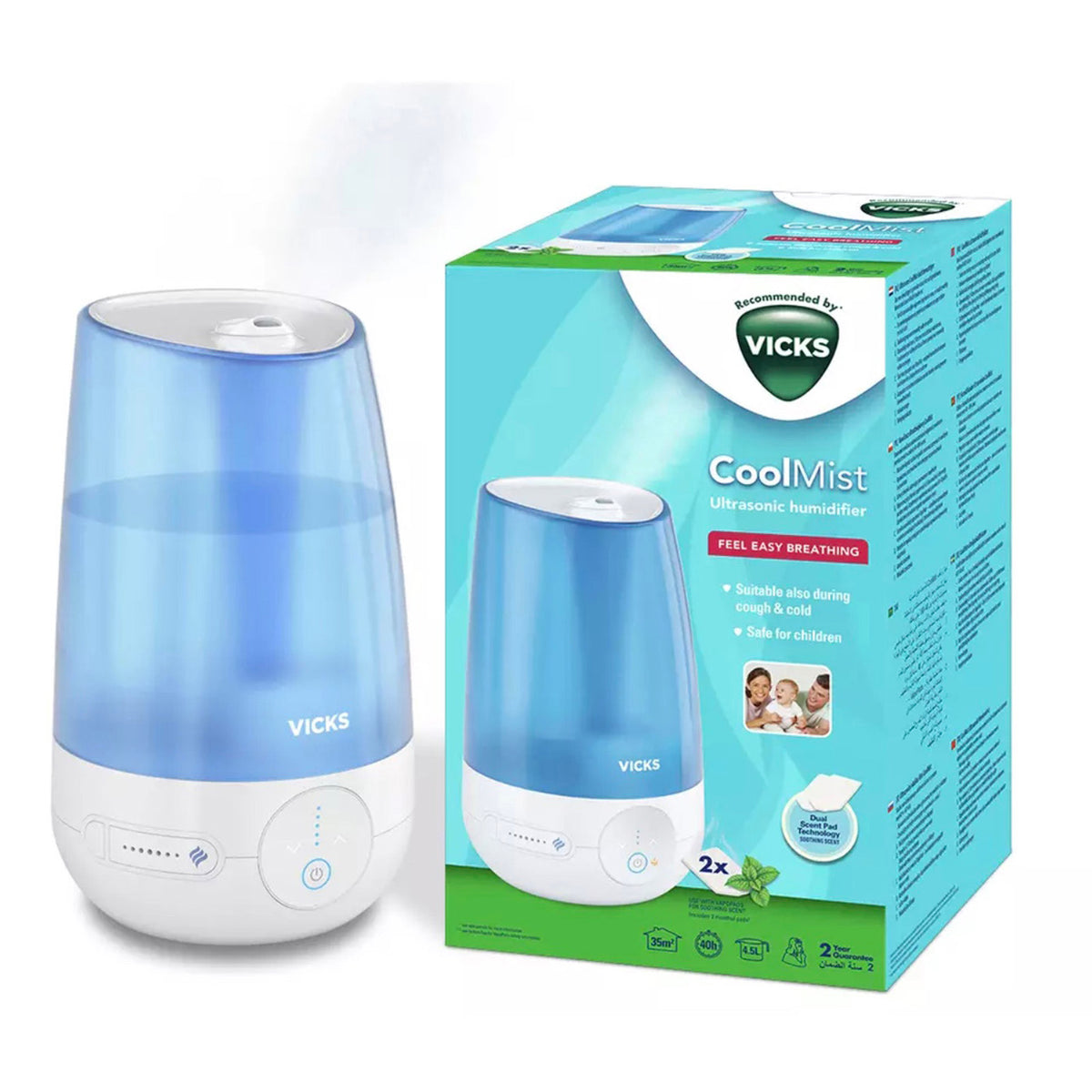 Vicks Ultrasonic Humidifier Cool Mist VUL565E1 40h Timer 4.5L Quiet Operation - Image 1