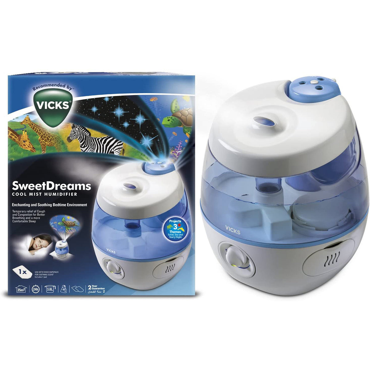Vicks Humidifier Cool Mist VUL575 Sweet Dreams With Image Projector 2 in 1 3.8 L - Image 1
