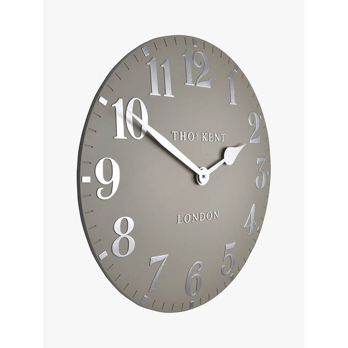 Thomas Kent Wall Clock Arabic Cool Taupe Mink Metallic Silver Numerals Large - Image 2