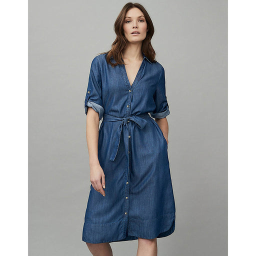 Tencel Shirt Dress Midi Relaxed Belted Knee Side Pockets Denim Blue Size 8 - Image 1