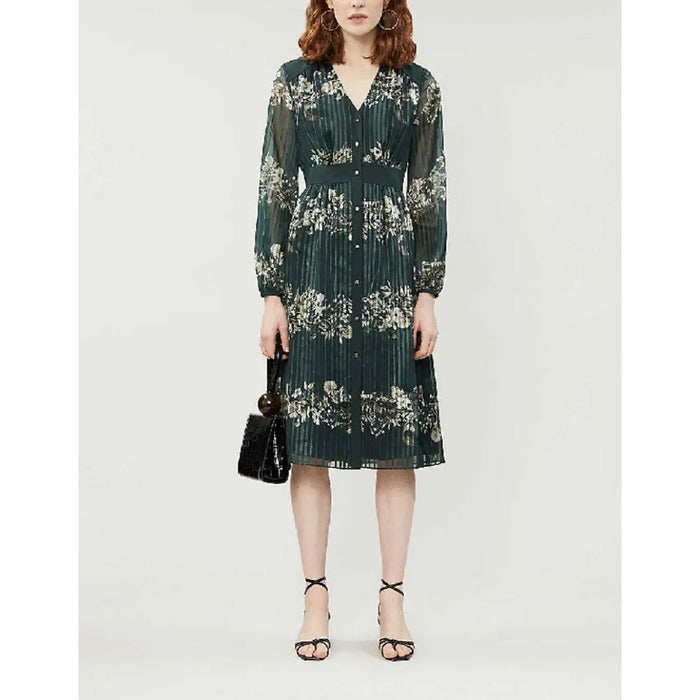 Ted Baker Womens Dress Dark Green Long Sleeve Midi Floral Formal Casual Large - Image 2