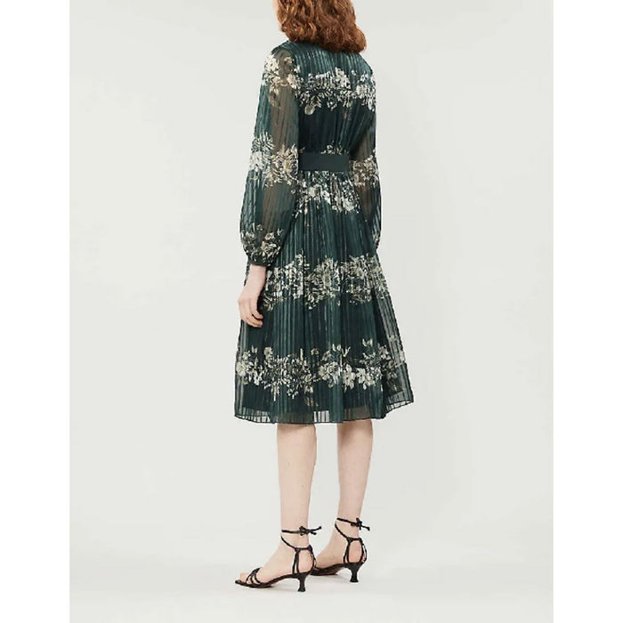 Ted Baker Womens Dress Dark Green Long Sleeve Midi Floral Formal Casual Large - Image 3