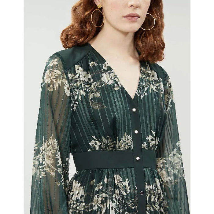 Ted Baker Womens Dress Dark Green Long Sleeve Midi Floral Formal Casual Large - Image 4