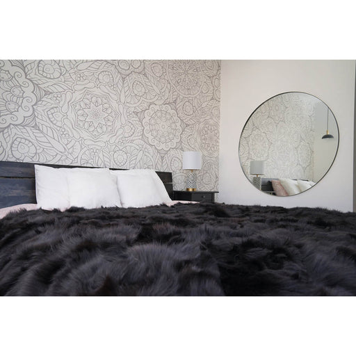 Throw Blanket Faux Fur Black Warm Soft Plush Bed Cover Bedspread 119 x 152 cm - Image 1