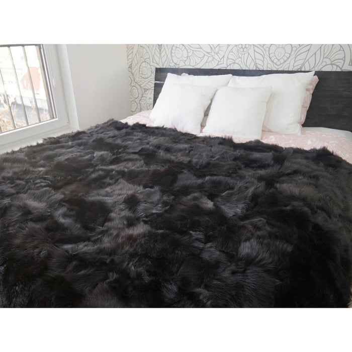 Throw Blanket Faux Fur Black Warm Soft Plush Bed Cover Bedspread 119 x 152 cm - Image 4