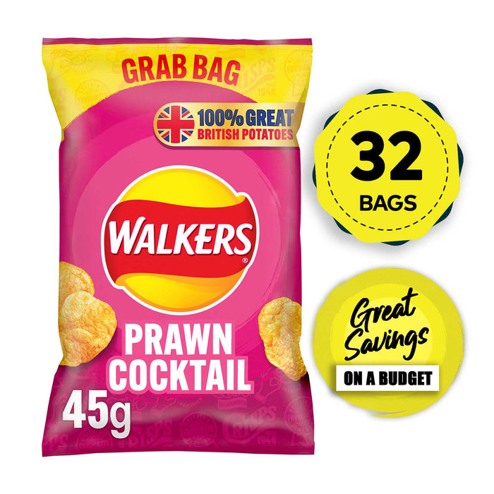 Walkers Prawn Cocktail Crisps Pack of 32 x 45g - Image 1