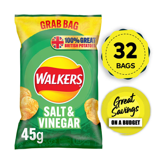 32 x Walkers Crisps Salt & Vinegar Sharing Pack 45g - Image 1