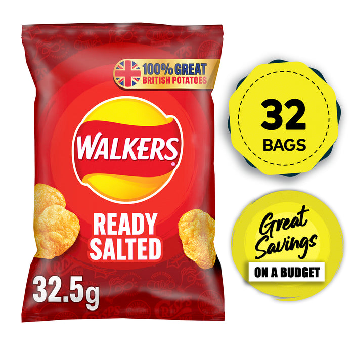 Walkers Crisps Ready Salted Lunch Snack Pack of 32 x 32.5g - Image 1