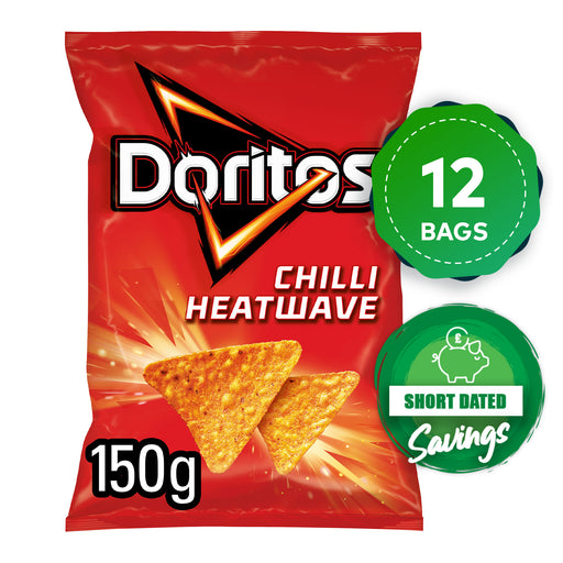 12 x Doritos Chilli Heatwave Tortilla Chips Snacks Sharing Bags 150g - Image 1