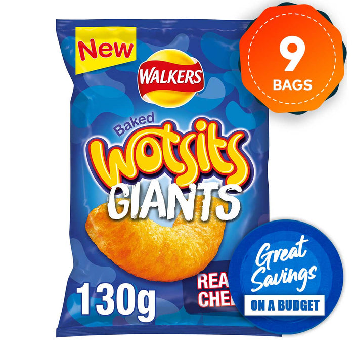 Walkers Crisps Wotsits Baked Snacks Giants Really Cheesy  9 x 130g - Image 1