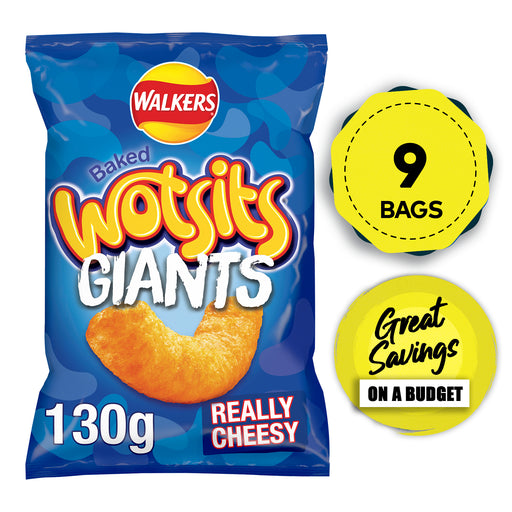 Walkers Crisps Wotsits Baked Snacks Giants Really Cheesy  9 x 130g - Image 1