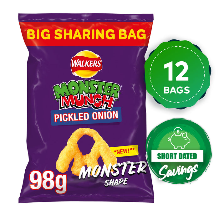 Walkers Monster Munch Pickled Onion Vegetarian Snacks 12 Bags x 98g - Image 1