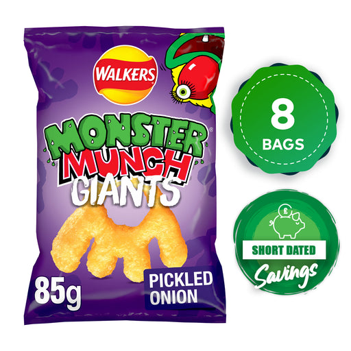 Walkers Crisps Monster Munch Giants Large Pickled Onion Snack 8x85g - Image 1