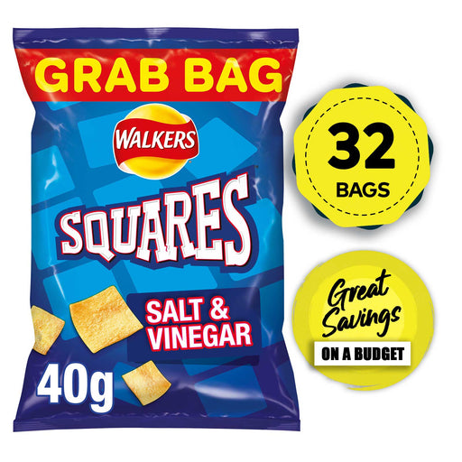 Walkers Crisps Squares Salt And Vinegar Sharing Snacks 32 Bags x 40g - Image 1