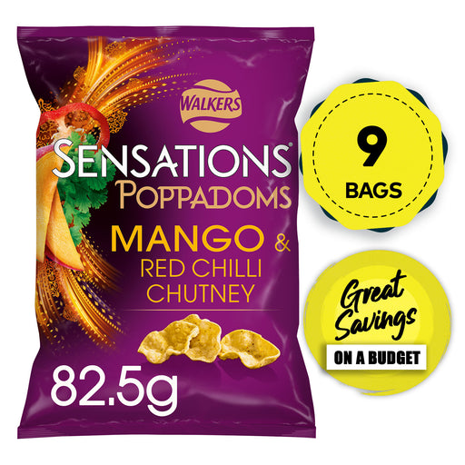 Sensations Chips Poppadoms Snack Mango Chilli Chutney 9 x 82.5g - Image 1