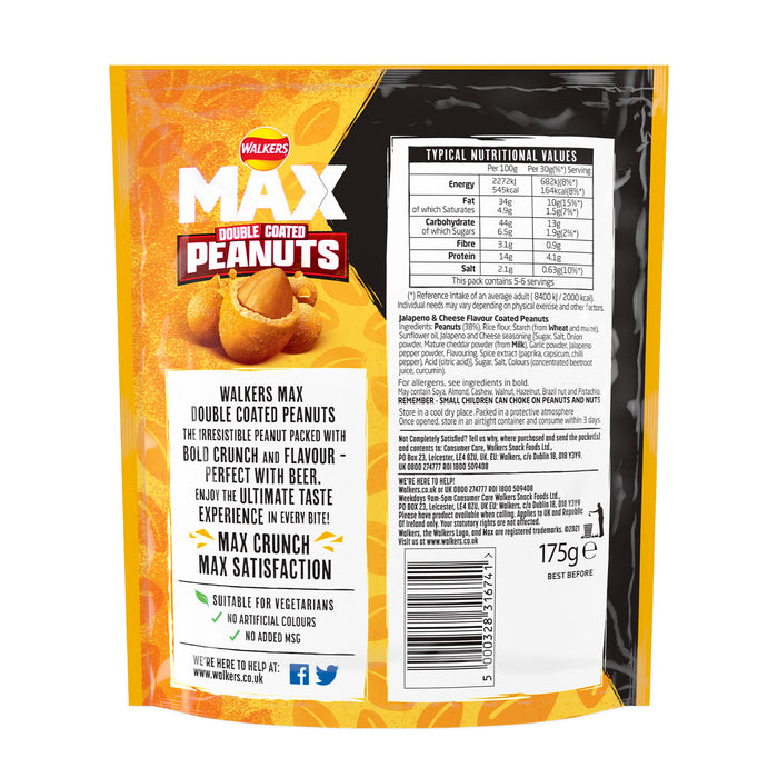 Walkers Max Peanuts Jalapeño & Cheese Double Coated Snacks 8  x 175g - Image 2
