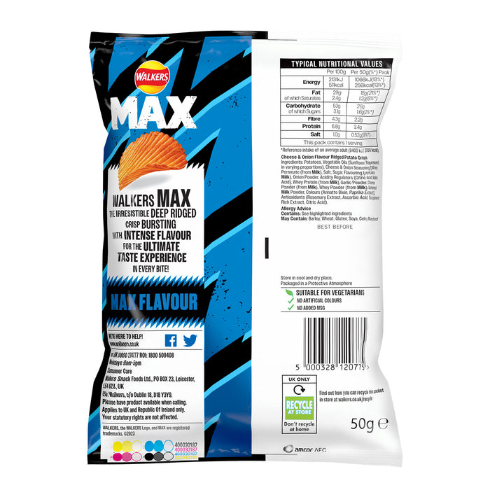 Walkers Crisps Max Chunky Cheese & Onion Snacks Sharing 24 x 50g - Image 2