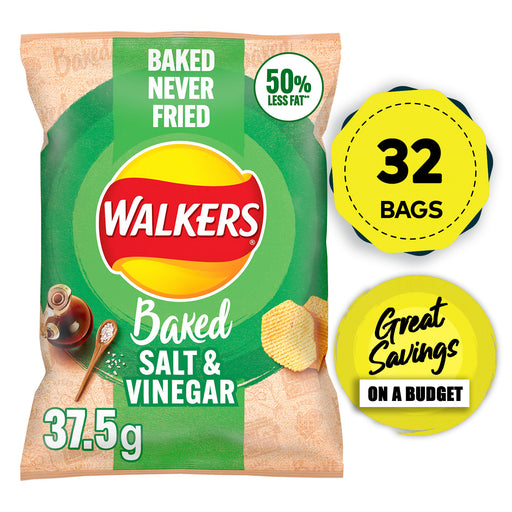 Walkers Baked Crisps Salt & Vinegar Snacks 32 Pack of 37.5g - Image 1