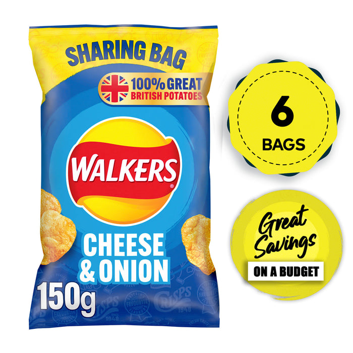 Walkers Crisps Cheese And Onion Sharing Snack Pack 6 Bags x 150g - Image 1