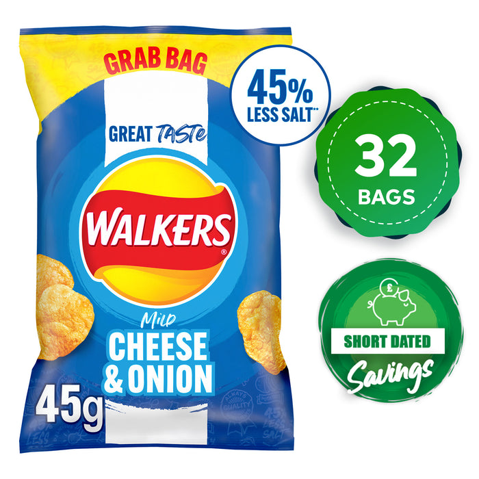 Walkers Mild Cheese Onion Less Salt Crisps Snacks Sharing Bundle 32 pack x 45g - Image 10