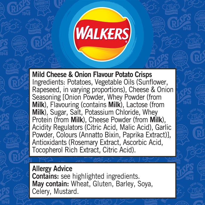 Walkers Mild Cheese Onion Less Salt Crisps Snacks Sharing Bundle 32 pack x 45g - Image 3