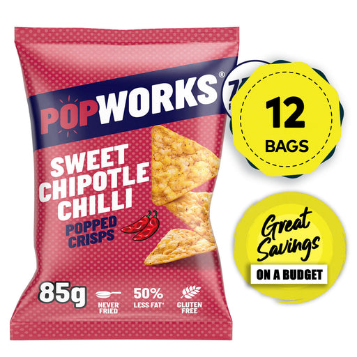 PopWorks Crisps Sweet Chipotle Chilli Popped Snacks 12 Bags x 85g - Image 1