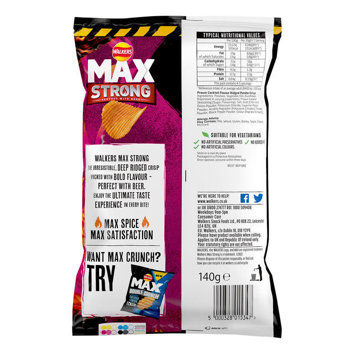 Walkers Max Crisps Strong Fiery Prawn Cocktail Sharing 9 Bags x140g - Image 2