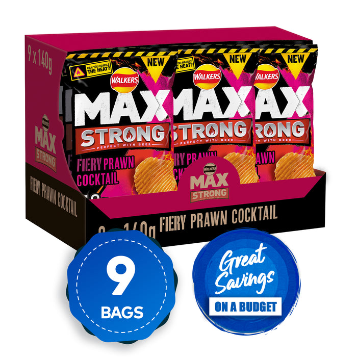 Walkers Max Crisps Strong Fiery Prawn Cocktail Sharing 9 Bags x140g - Image 3