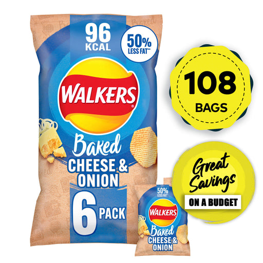 Walkers Baked Crisps Cheese & Onion  Multipack Snacks 18 x 6 Bags - Image 1