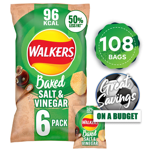 Walkers Baked Crisps Salt & Vinegar Multipack Snacks 108 Bags - Image 1