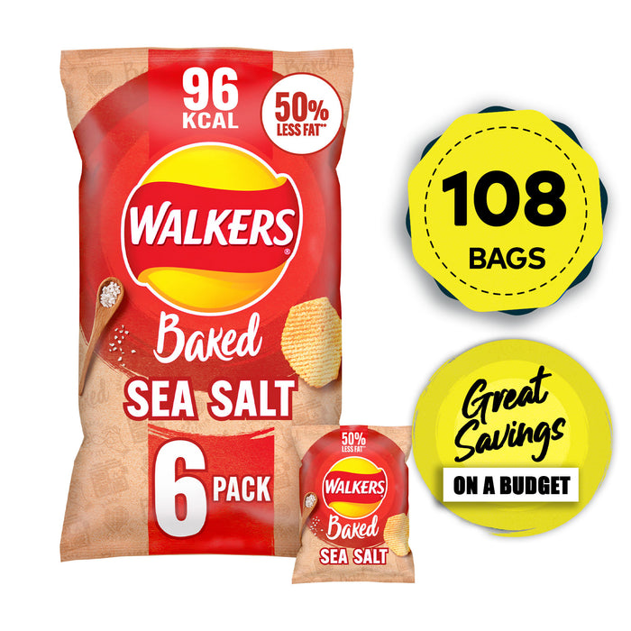 Walkers Crisps Oven Baked Sea Salt Flavour Sharing Snacks 108 Bags - Image 1
