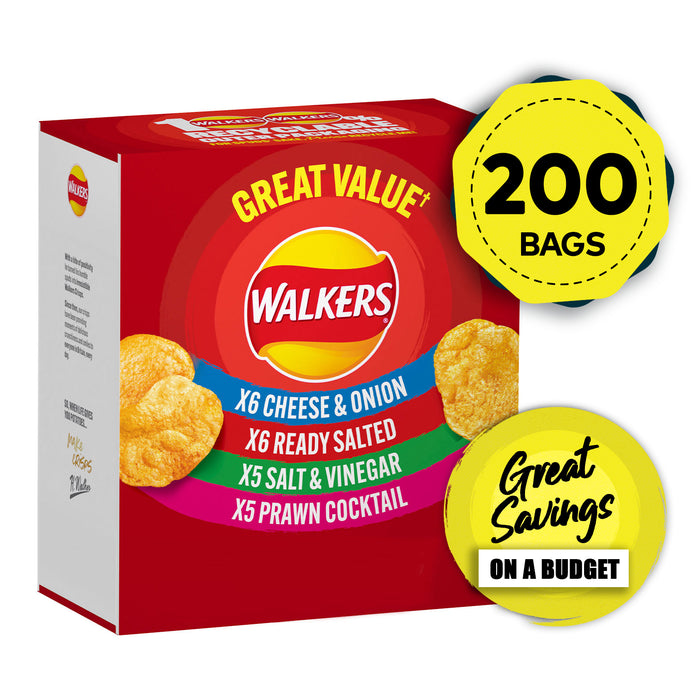 Walkers Crisps Salted Vinegar Prawn Multipack Snack Bundle 200x25g - Image 1