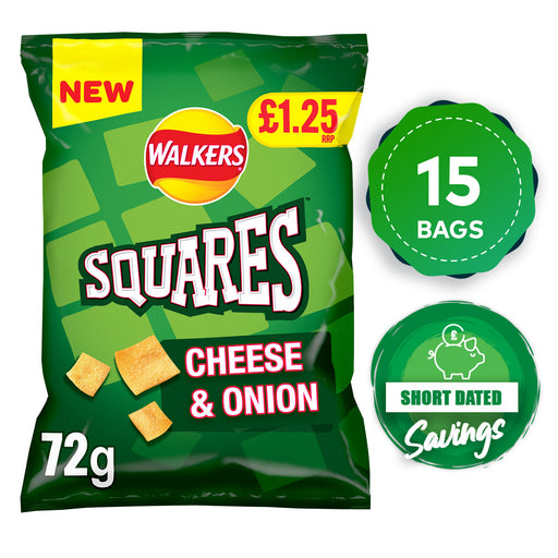 Walkers Crisps Squares Cheese and Onion Snacks 15 Pack of 72g - Image 1