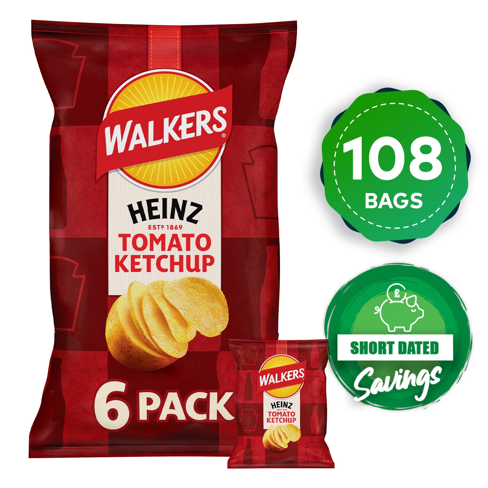 Walkers Crisps Heinz Tomato Ketchup Multipack Snacks 108 x 25g - Image 10