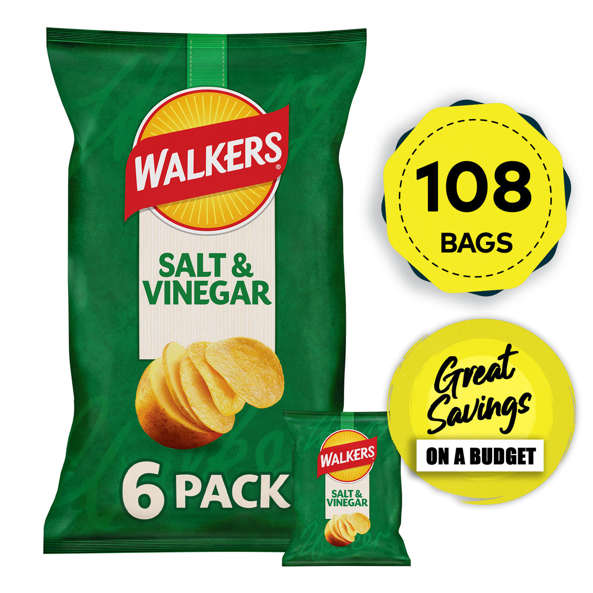 Walkers Crisps Salt & Vinegar Sharing Multipack Snacks 108x25g - Image 1