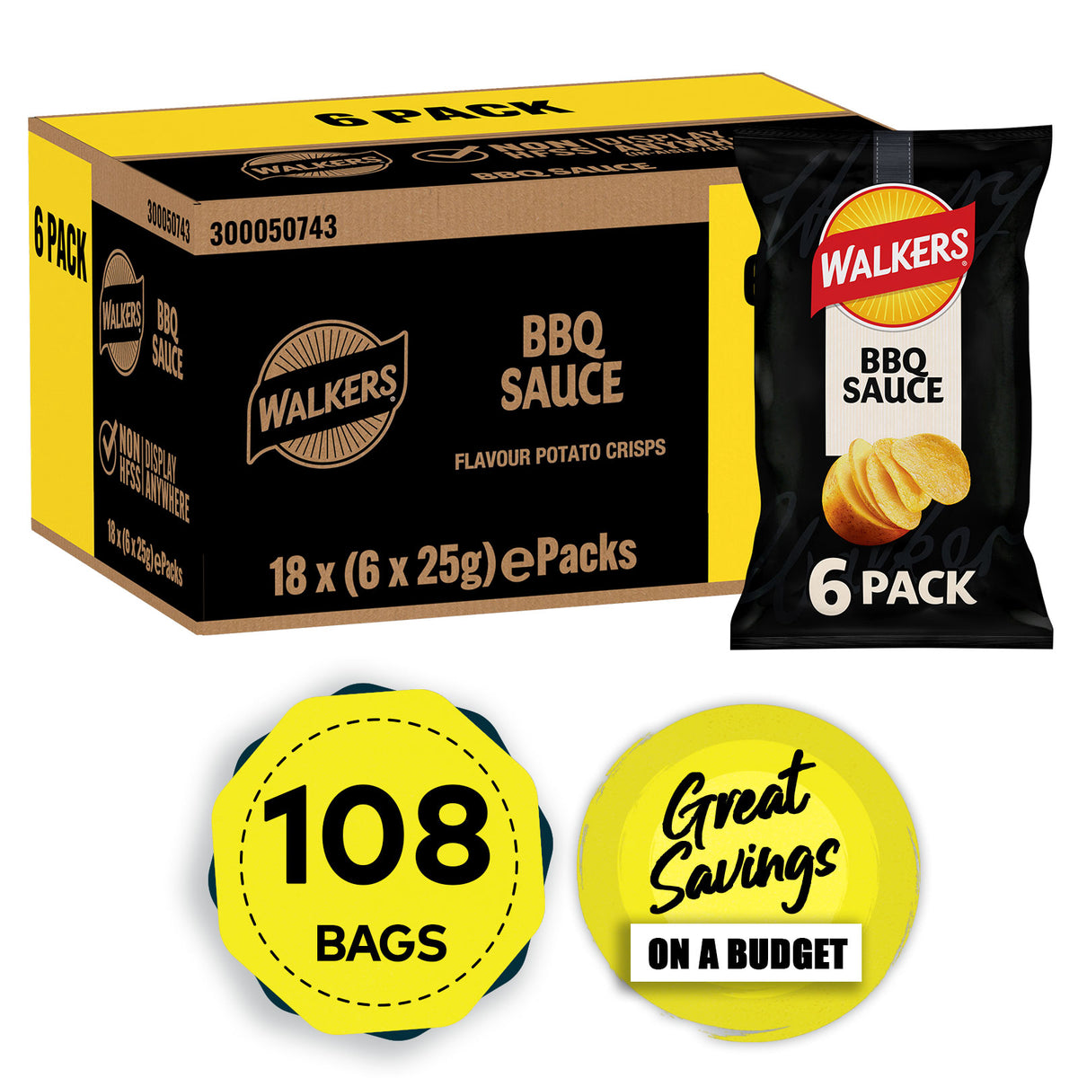 Walkers Crisps BBQ Sauce Sharing Multipack Snacks 108 x 25g - Image 1