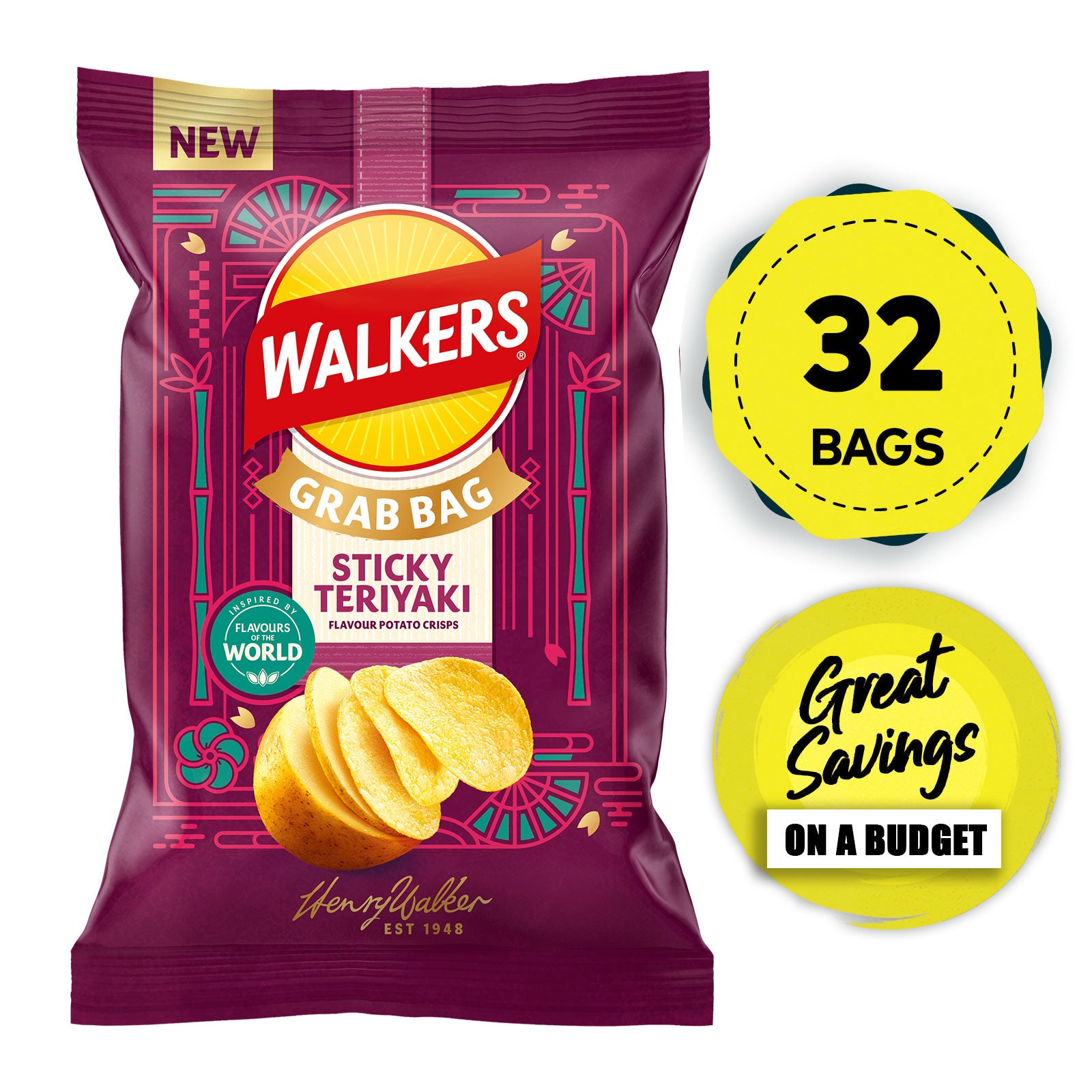 Walkers Crisps Sticky Teriyaki Sharing Multipack 32 Bags x 45g - Image 1