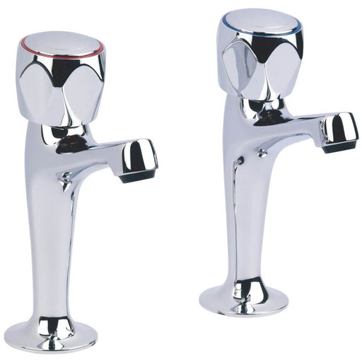 Pillar Taps Kitchen Chrome High Neck Round Head Handle Full Turn Hot Cold Pair - Image 1