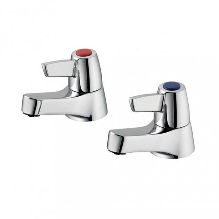 Bathroom Basin Pillar Taps Chrome Lever Brass Hot Cold Pair Traditional - Image 1