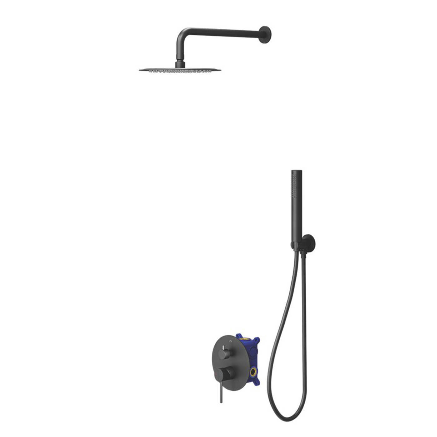 Swirl Mixer Shower Twin Head Matt Black Round Single Spray Pattern Concealed - Image 1