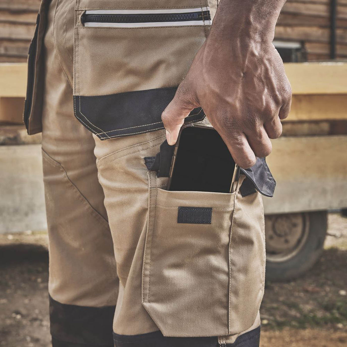 Site Men Work Trousers 9 Pockets Tan Black Stretch Durable 30" W 32" L - Image 4