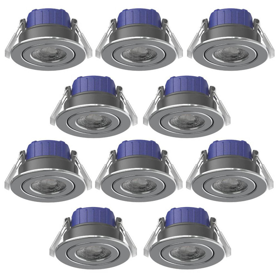 LED Downlights Tilt Fire Rated Bathroom Polished Chrome Dimmable CCT 10 Pack - Image 1