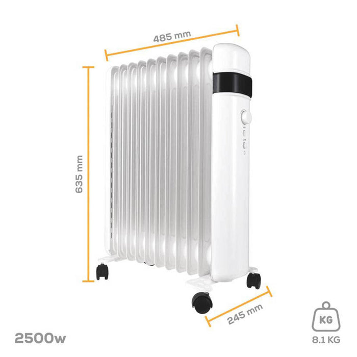 Oil Filled Radiator White Steel Freestanding LCD Display Smart 2500W 240V IPX0 - Image 2