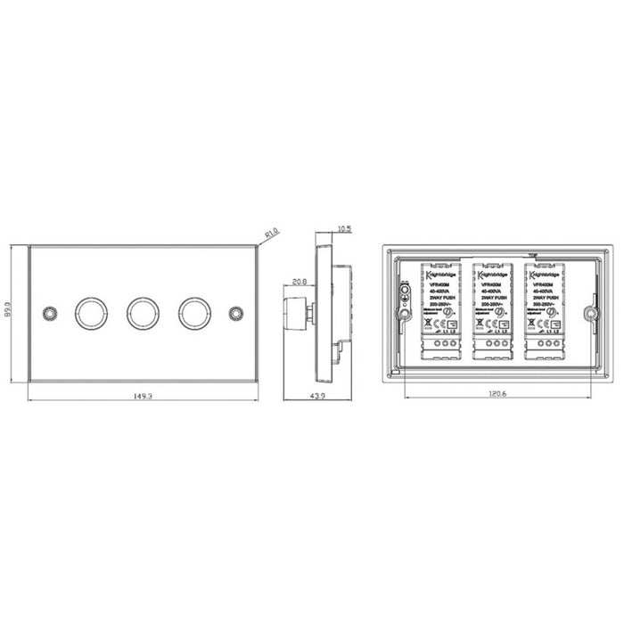 Knightsbridge  3-Gang 2-Way LED Intelligent Dimmer Switch  Brushed Chrome - Image 2