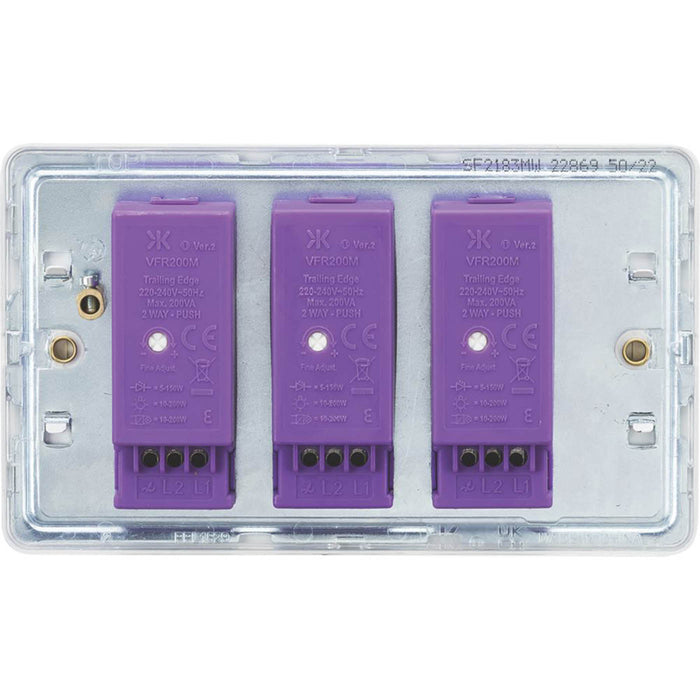 LED Dimmer Switch Wall 3-Gang 2-Way Matt White Screwless Modern Push On/Off - Image 3