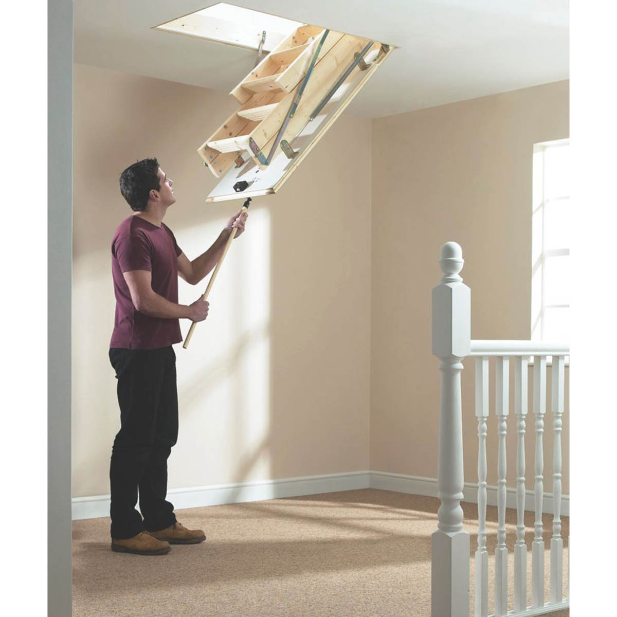 Werner Loft Ladder Folding Wooden 3 Sections Anti Slip Sturdy Indoor 2.85m - Image 3