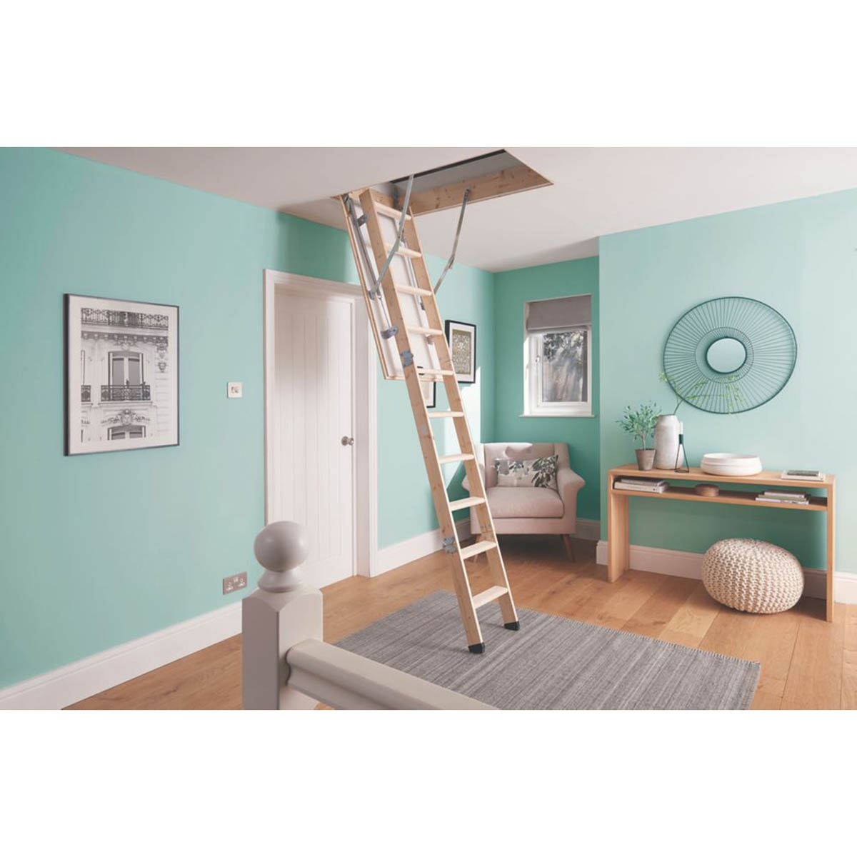 Werner Loft Ladder Folding Wooden 3 Sections Anti Slip Sturdy Indoor 2.85m - Image 1