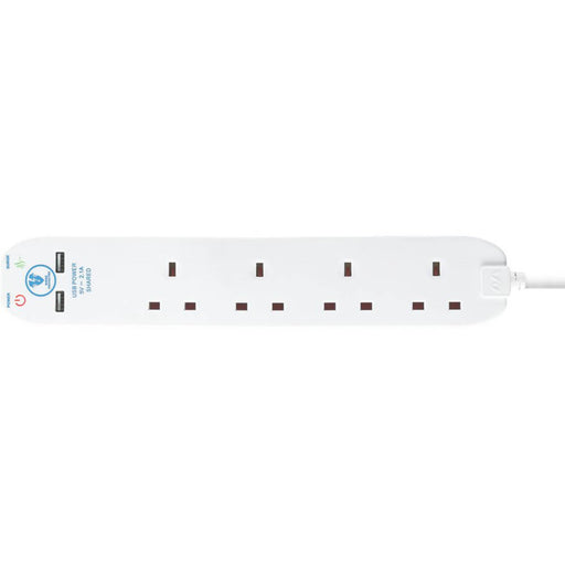 Masterplug Extension Lead Cable Plug Socket 4 Gang Unswitched 2 USB 3120W 4m - Image 1