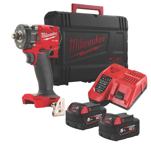Milwaukee Impact Wrench Cordless Brushless Li-Ion 2x5.0Ah Charger Compact 18V - Image 1
