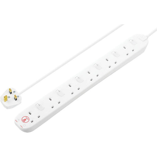 Extension Lead White 13A 6-Gang Switched 2m Power Surge LED Indicators - Image 1